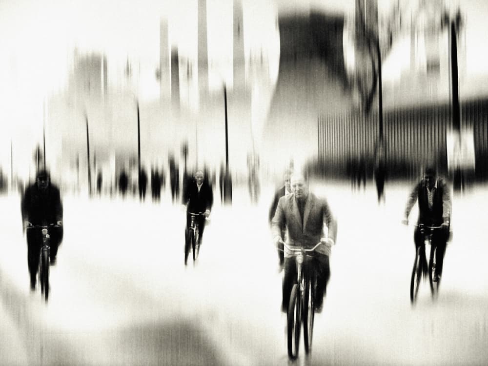 Blurred City Cyclists by Holger Droste — canvas wall art