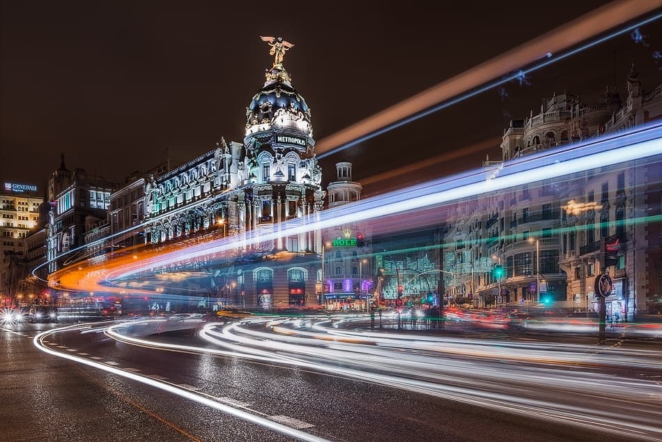 Madrid Night Trails by Javier de la Torre — canvas wall art