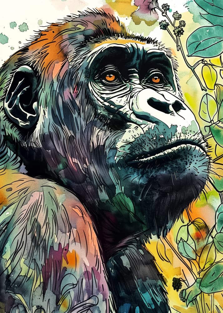 Vibrant Gorilla Gaze by Justyna Jaszke — canvas wall art