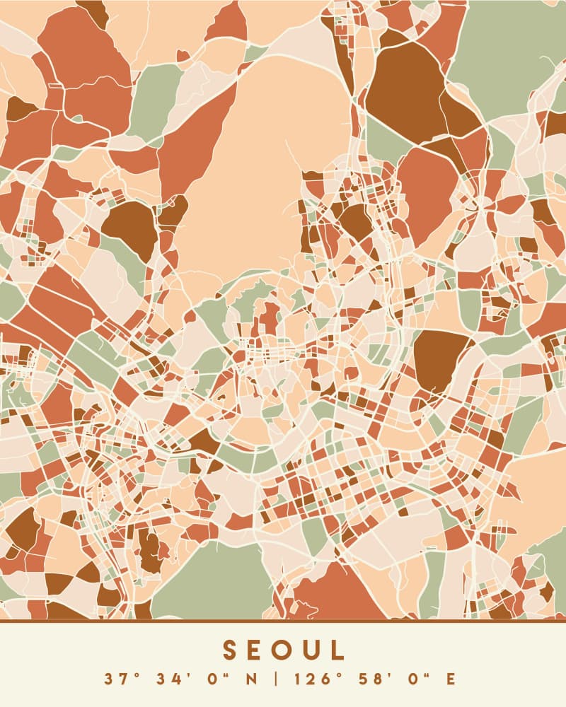 Colorful Seoul City Map by Emiliano Deificus — canvas wall art