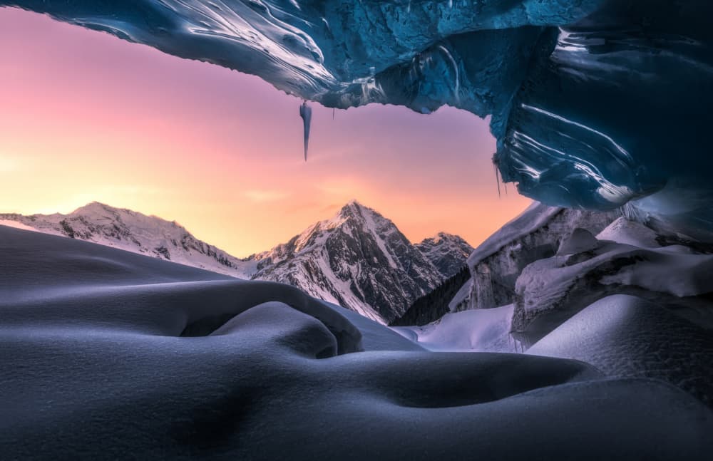 Glacier Cave Sunset View by NingYun Ye — canvas wall art