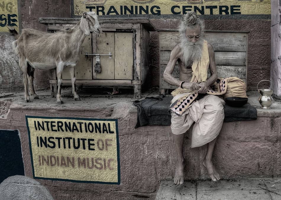 Contemplative Sadhu Scene by Nimit Nigam — canvas wall art