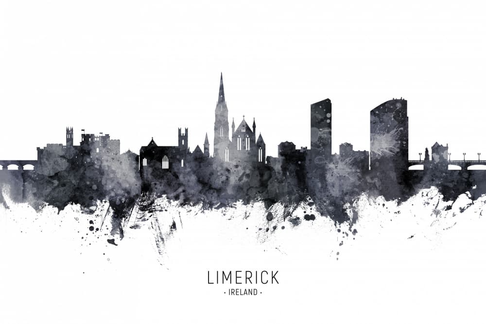 Limerick Watercolor Cityscape by Michael Tompsett — canvas wall art