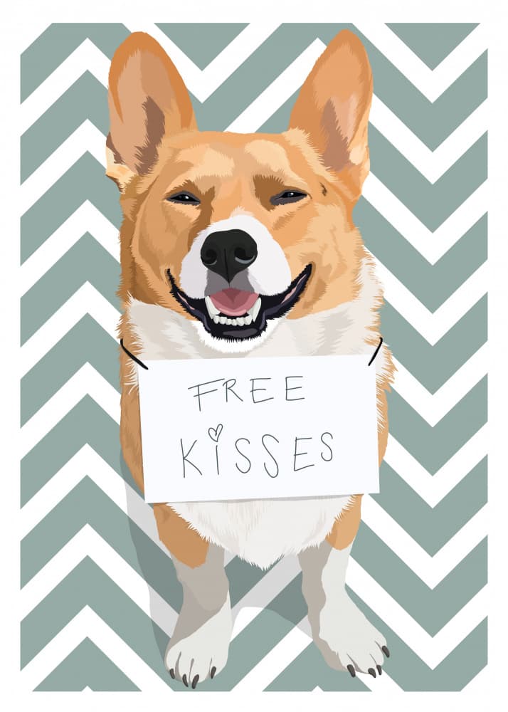 Corgi Free Kisses by ByKammille — canvas wall art