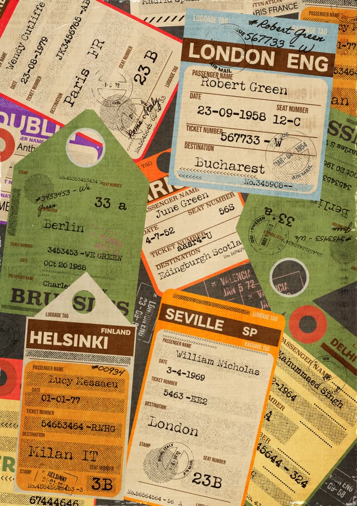 Vintage Travel Tags by Nicholas — canvas wall art