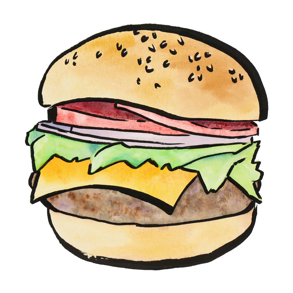 Watercolored Cheeseburger by Natalie Bruns — canvas wall art
