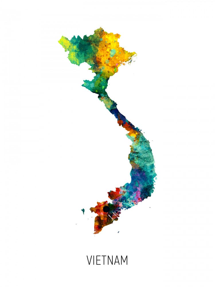 Vibrant Vietnam Map by Michael Tompsett — canvas wall art