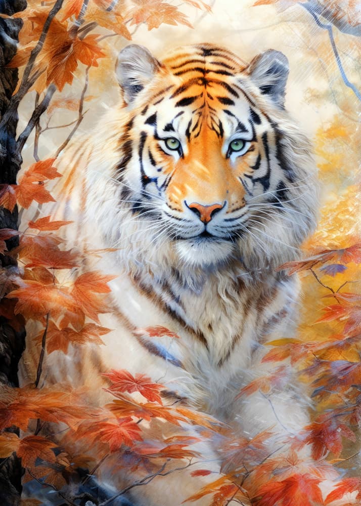 Majestic Autumn Tiger by Justyna Jaszke — canvas wall art