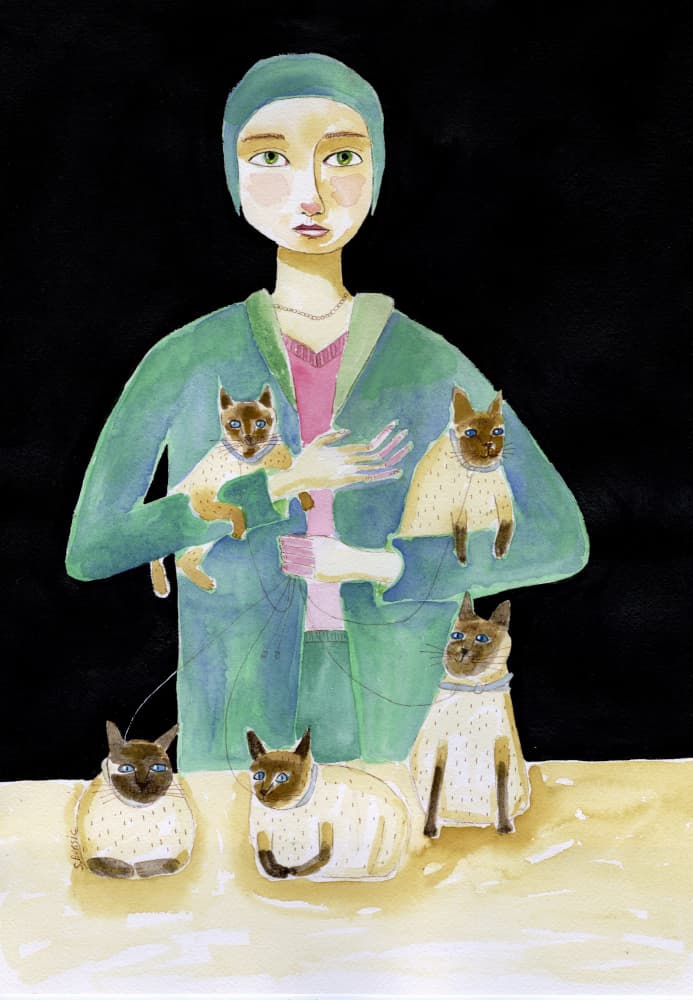 Woman With Siamese Cats by Sharyn Bursic — canvas wall art
