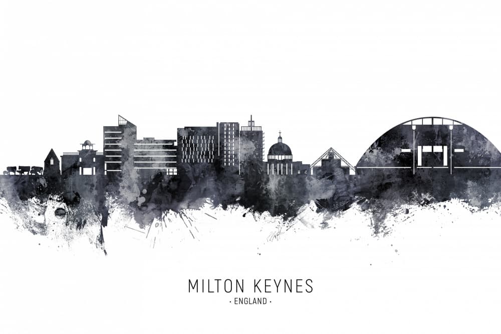 Milton Keynes Cityscape Watercolor by Michael Tompsett — canvas wall art