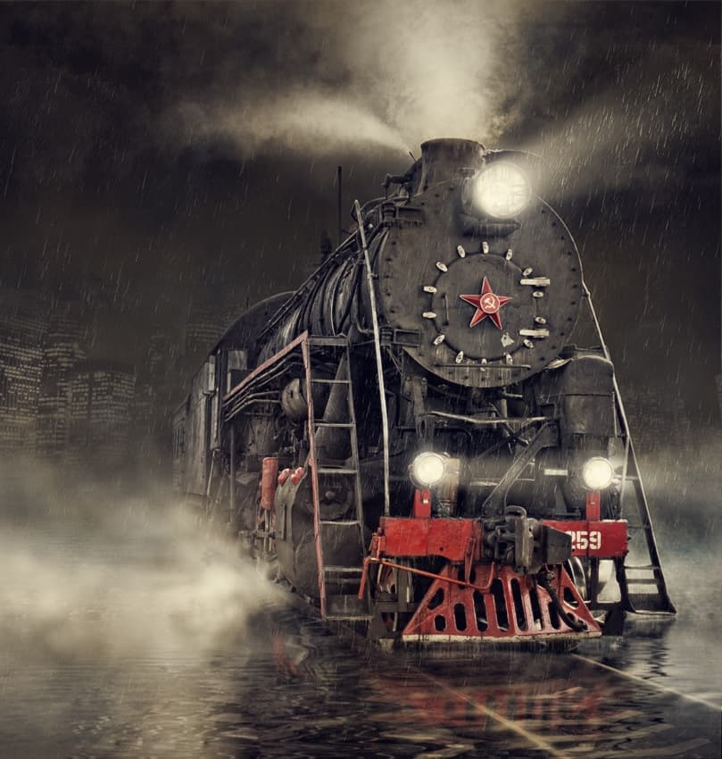 Vintage Steam Night Train by Dmitry Frizel — canvas wall art