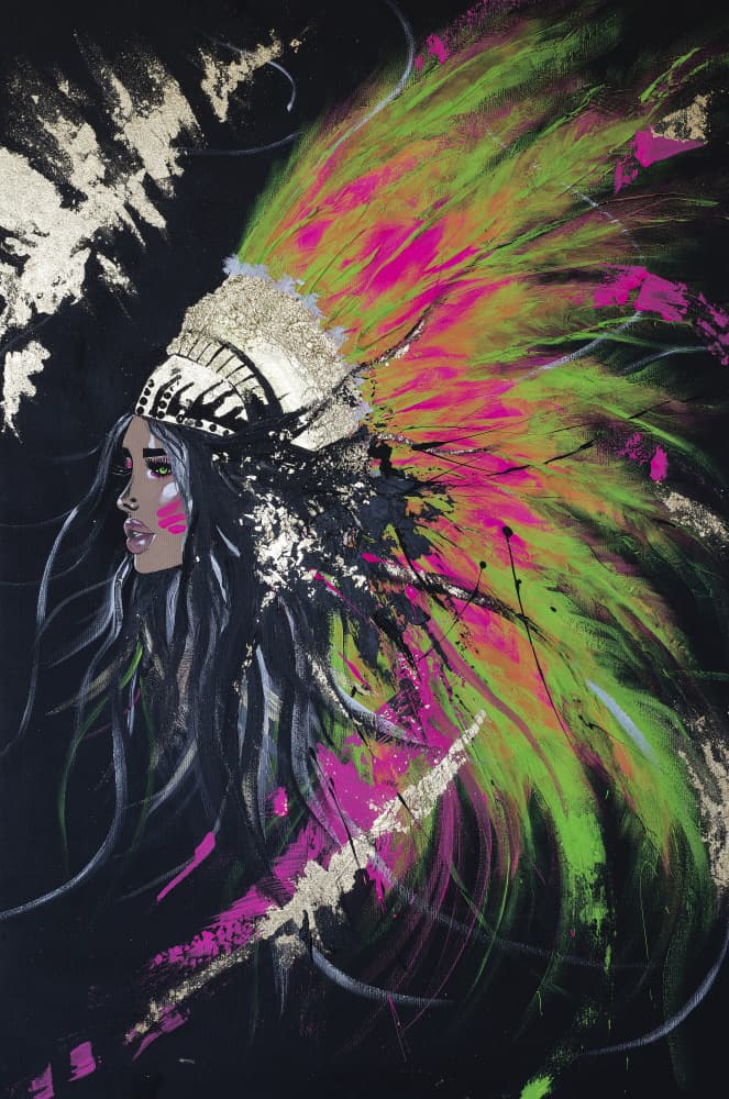 Vibrant Feather Headdress by Anete Purina-Purite — canvas wall art