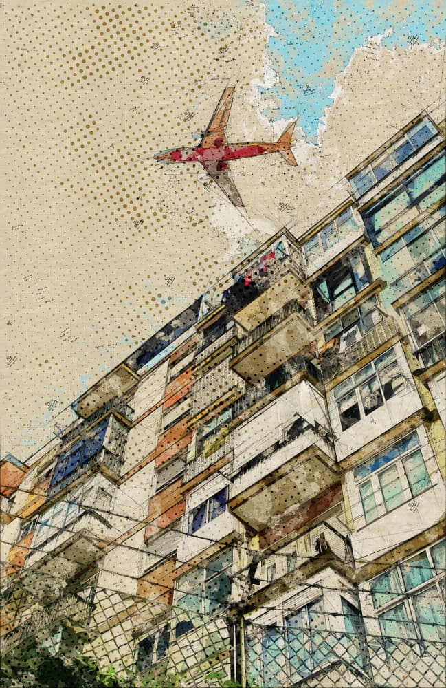 Urban Flight Path by Lembayung senja studio [Vintage Poster] — canvas wall art