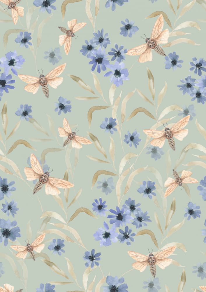 Delicate Moth Floral Pattern by Linda Sitniece — canvas wall art