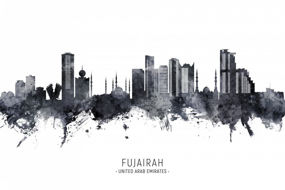 Fujairah Watercolor Cityscape by Michael Tompsett — canvas wall art