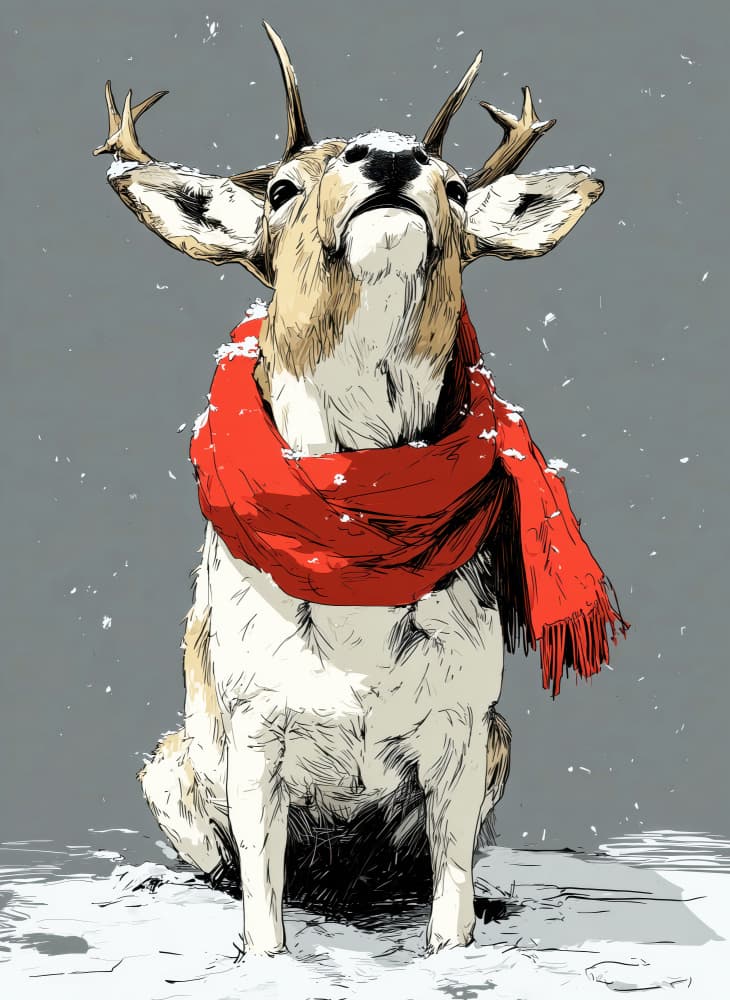 Festive Deer In Snow by Justyna Jaszke — canvas wall art