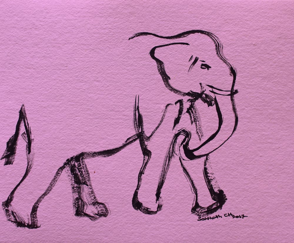 Pink Elephant Drawing by Santhosh ch — canvas wall art