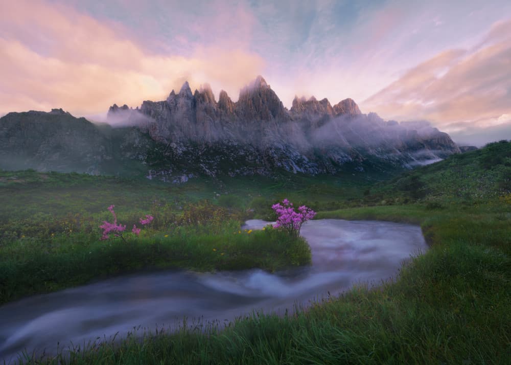 Ethereal Mountain Valley Stream by Leah Xu — canvas wall art