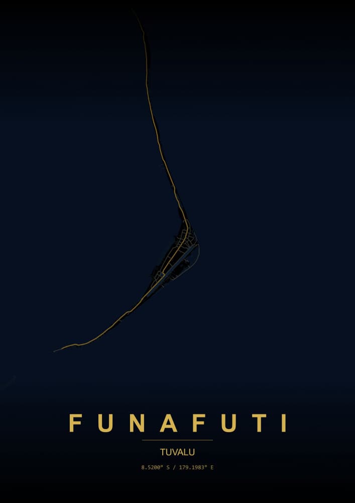Funafuti Golden Island Map by HUGO — canvas wall art