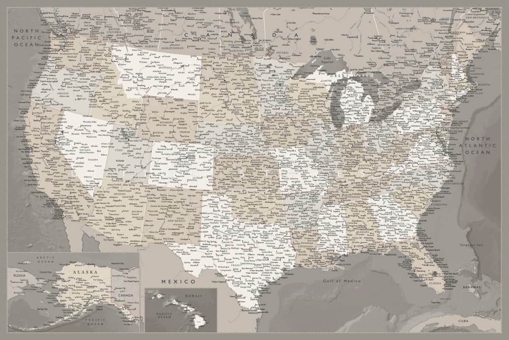 Vintage United States Map by Rosana Laiz Blursbyai — canvas wall art