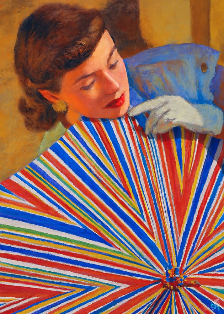 Elegant Lady Striped Umbrella by Osvaldo Russo — canvas wall art