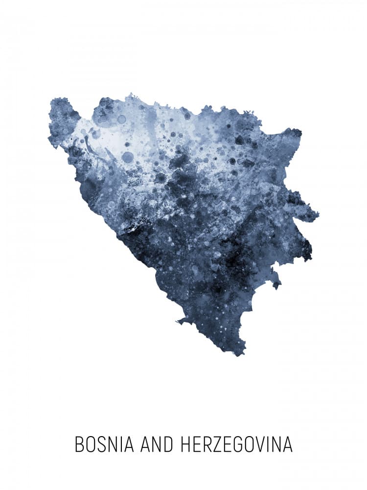 Bosnia Herzegovina Watercolor Map by Michael Tompsett — canvas wall art