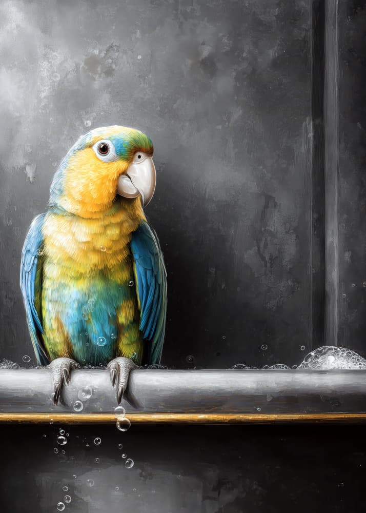 Parrot's Bubble Bath by Justyna Jaszke — canvas wall art