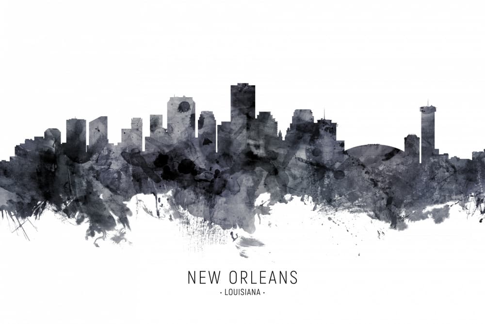 New Orleans Watercolor Skyline by Michael Tompsett — canvas wall art