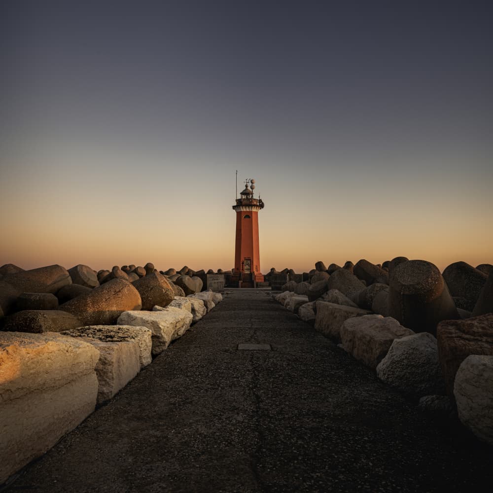 Red Lighthouse Golden Hour by Stefan Buder — canvas wall art