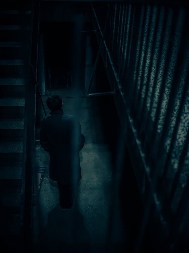 Man In Dark Stairwell by Koki Jovanovic — canvas wall art