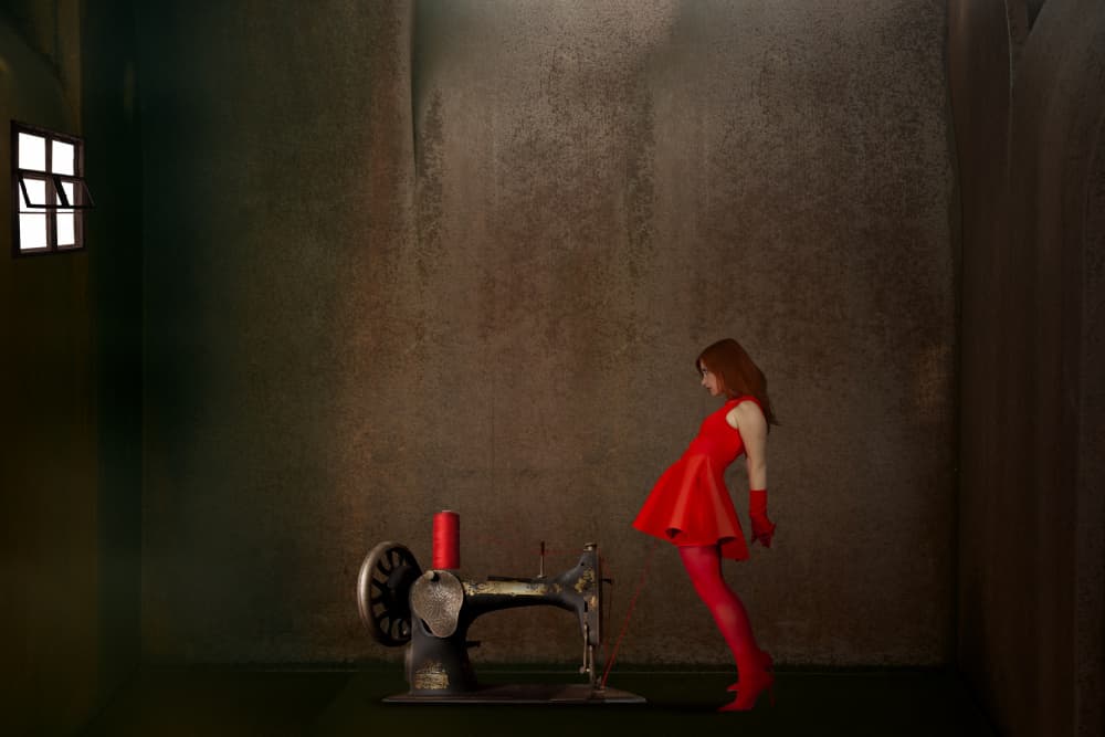 Red Dress Sewing Machine by Christine von Diepenbroek — canvas wall art
