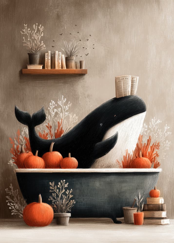 Whimsical Whale Bath by Justyna Jaszke — canvas wall art