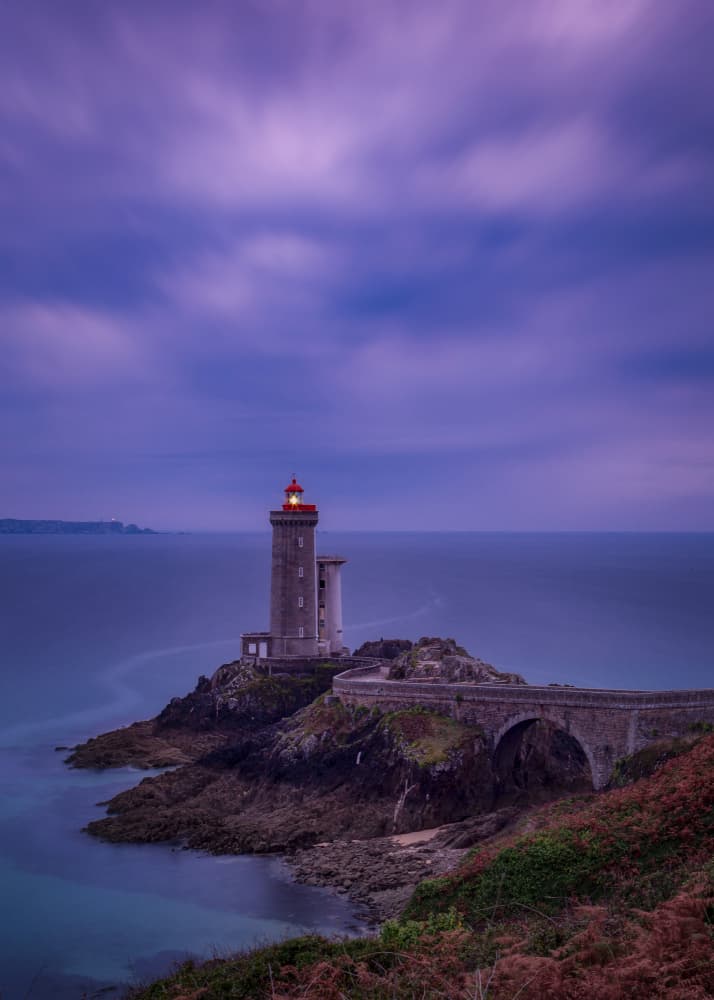 Purple Lighthouse Twilight by JUAN CARLOS HERVÁS MARTÍNEZ — canvas wall art