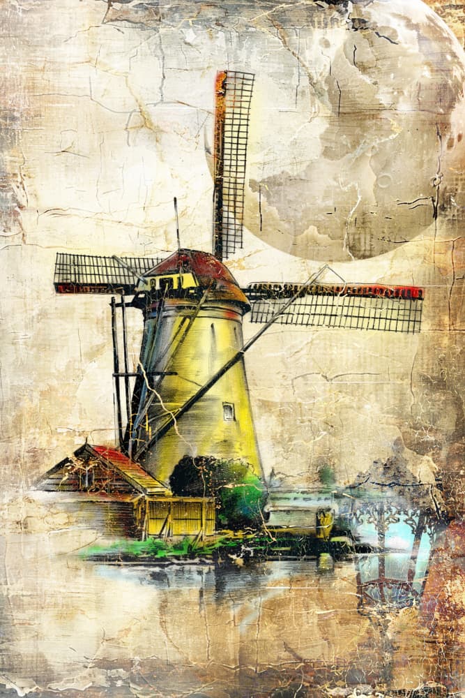 Moonlit Dutch Windmill by Rafal Kulik — canvas wall art
