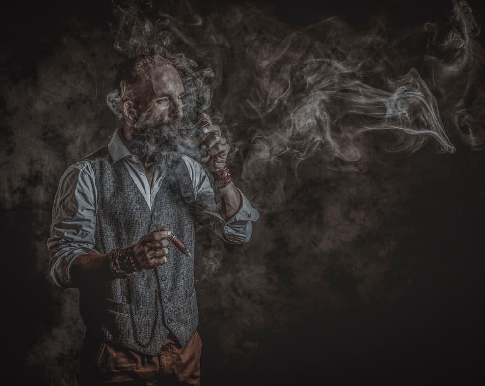 Pensive Man Smoke Portrait by gNo — canvas wall art