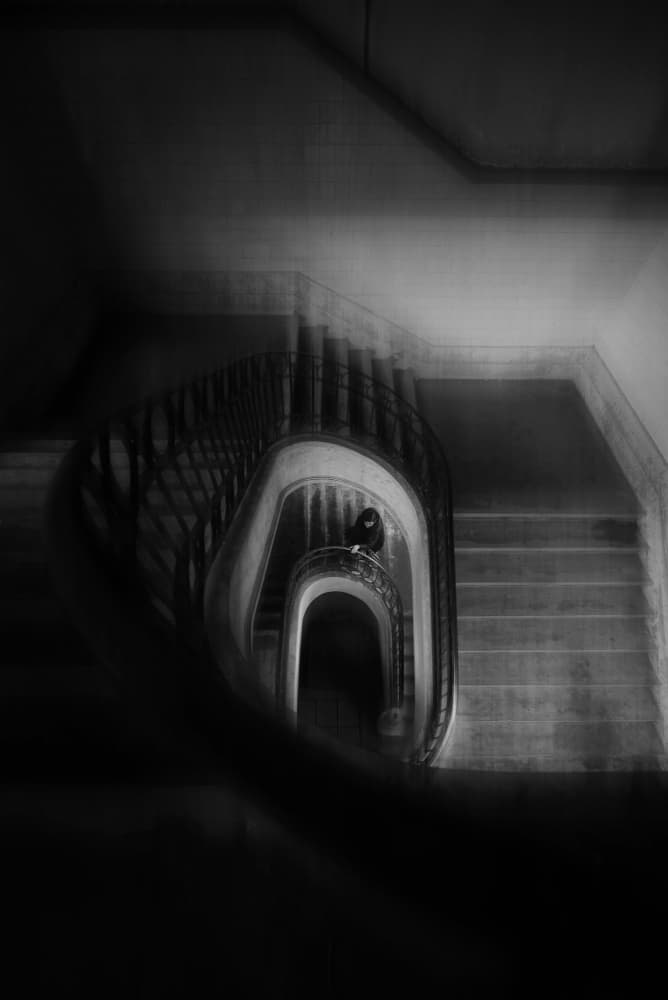 Dark Spiral Staircase by Jorge Pimenta — canvas wall art