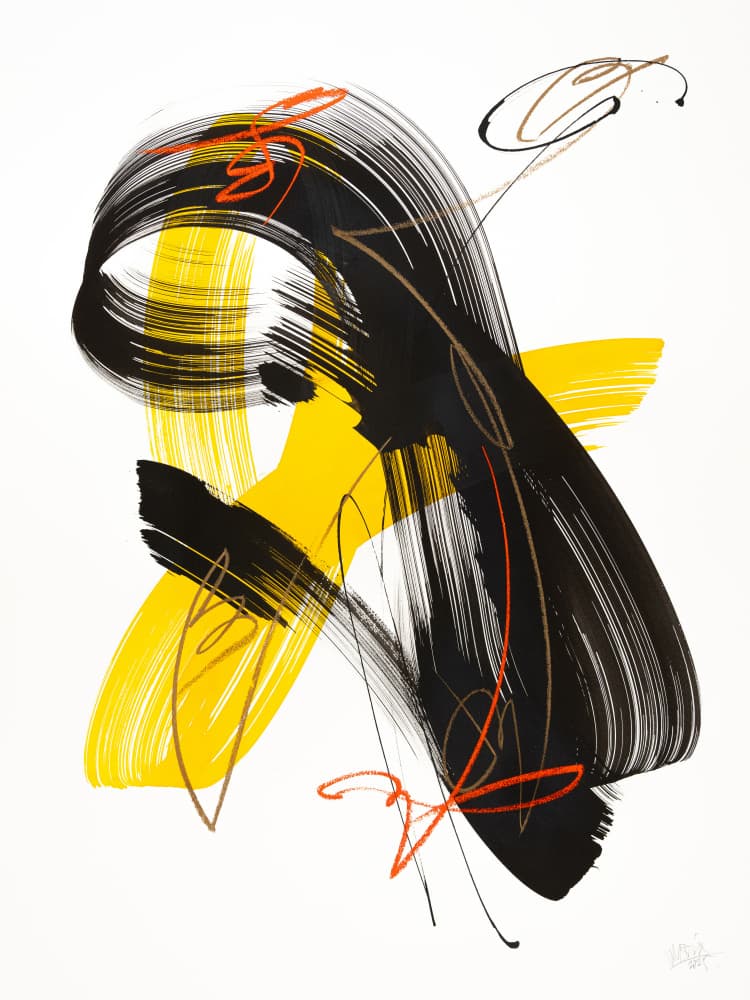 Abstract Yellow Black Swirl by Mette Rix — canvas wall art
