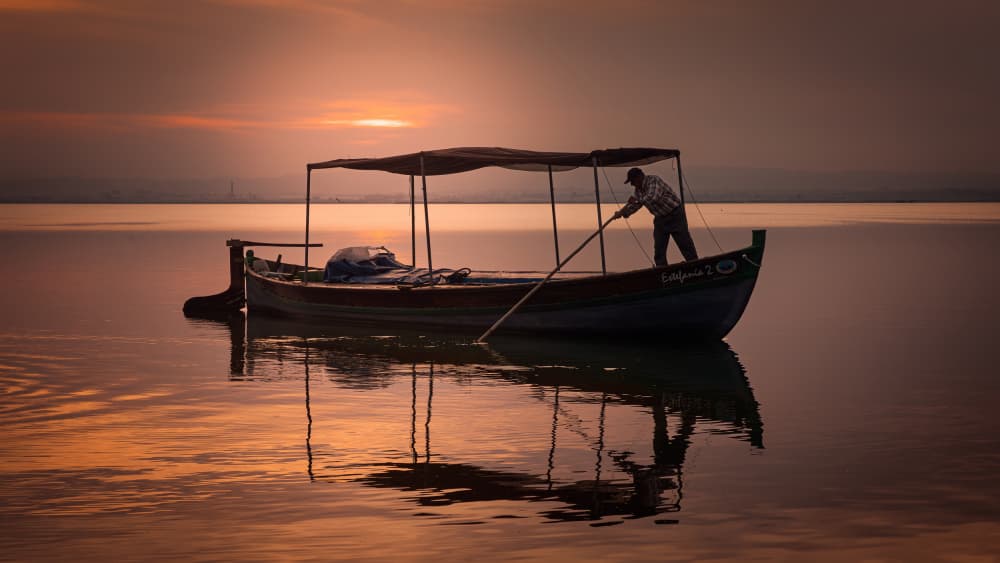 Peaceful Lake Sunset by Gustavo Ribes — canvas wall art