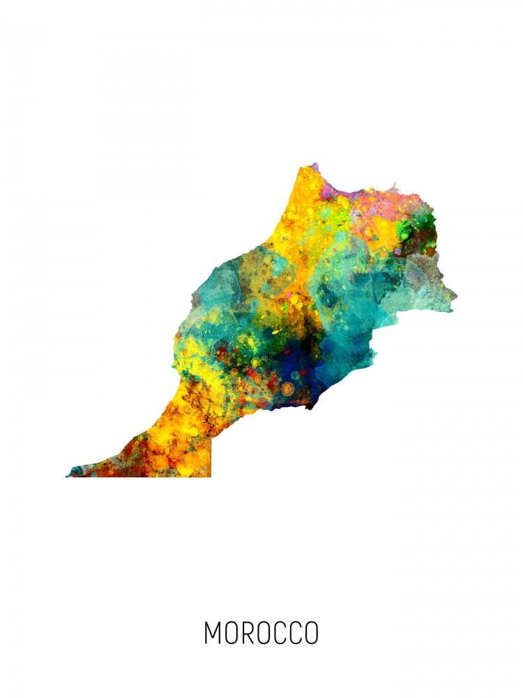 Vibrant Morocco Map by Michael Tompsett — canvas wall art
