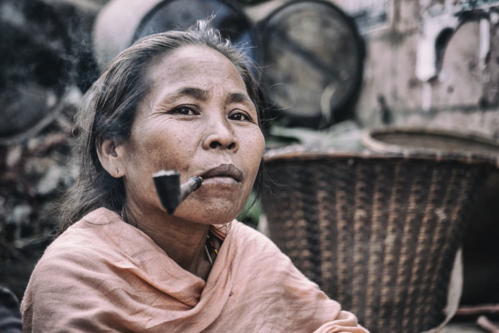 Thoughtful Woman Smoking Pipe by Marcel Rebro — canvas wall art