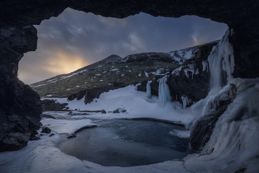 Frozen Grotto Waterfall by Pilar Hm — canvas wall art