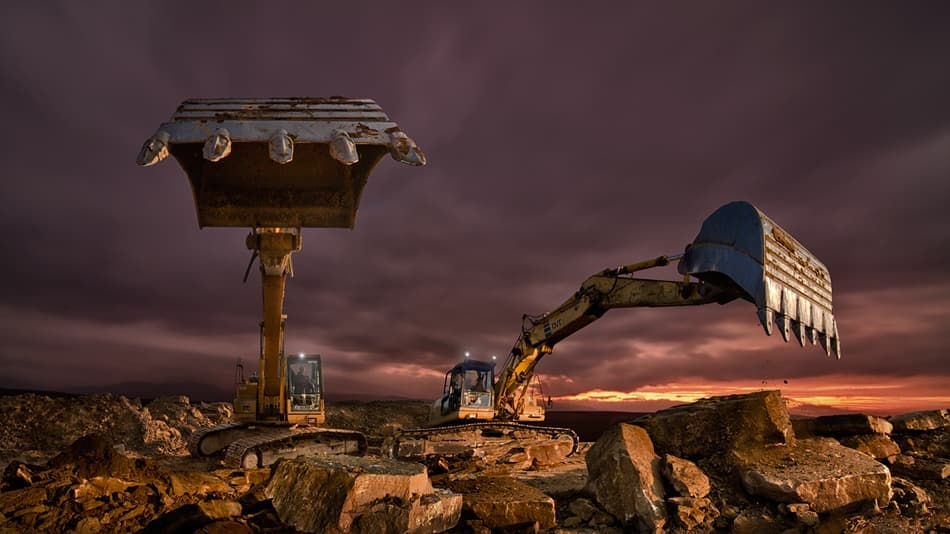 Industrial Sunset Excavators by Peter Majkut — canvas wall art