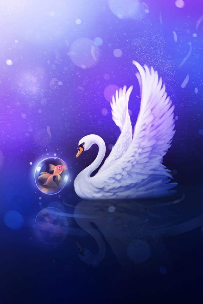 Dreamy Swan and Goldfish by Xuan Thai — canvas wall art