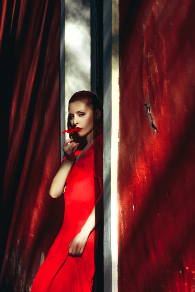 Red Dress Portrait by Ruslan Bolgov — canvas wall art