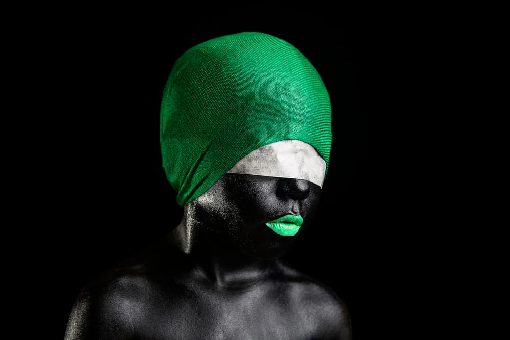 Mysterious Green Lips Portrait by FATHI ALDARWISH — canvas wall art