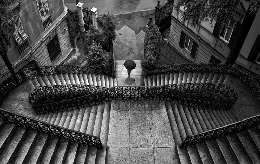 Umbrella on Grand Stairs by Domenico Montemagno — canvas wall art