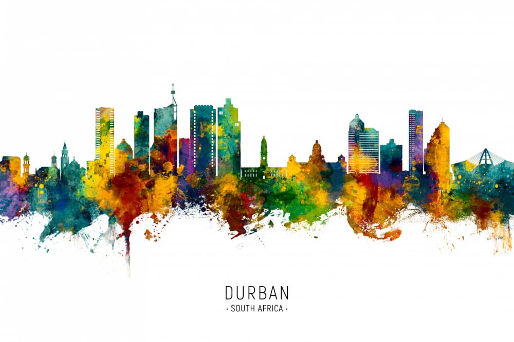 Durban Watercolor Cityscape by Michael Tompsett — canvas wall art