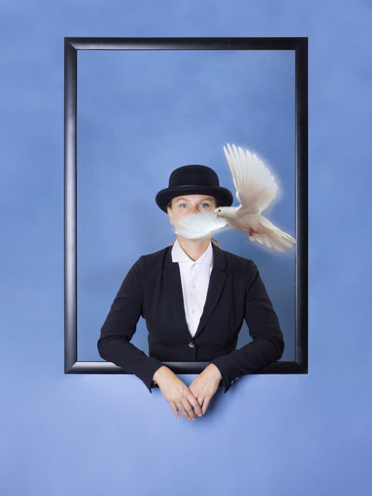 Mysterious Woman with Dove by Michael Allmaier — canvas wall art