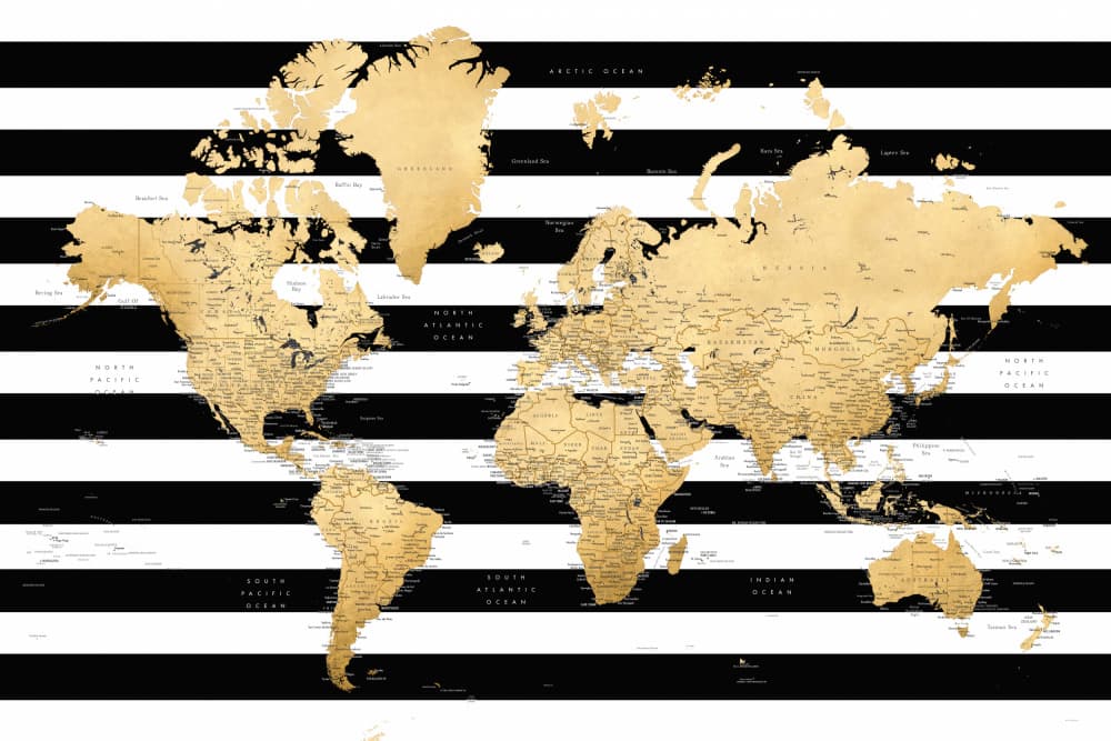 Golden World Map by Rosana Laiz Blursbyai — canvas wall art