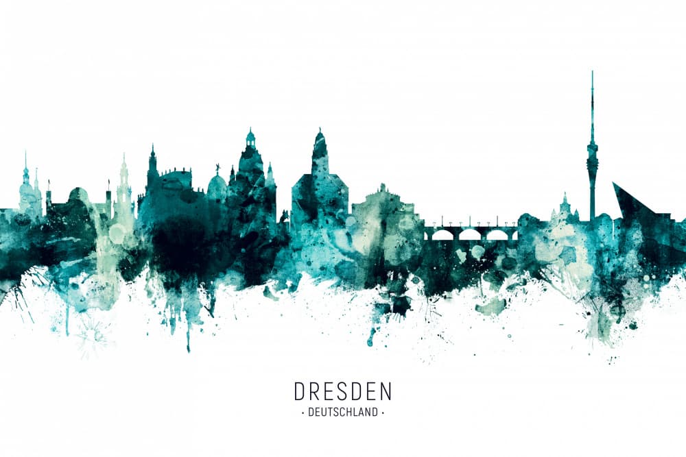 Dresden Teal Skyline by Michael Tompsett — canvas wall art
